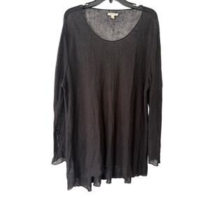 EILEEN FISHER Italian Yarn Organic Linen Top Pullover Sweater Black Sz L
